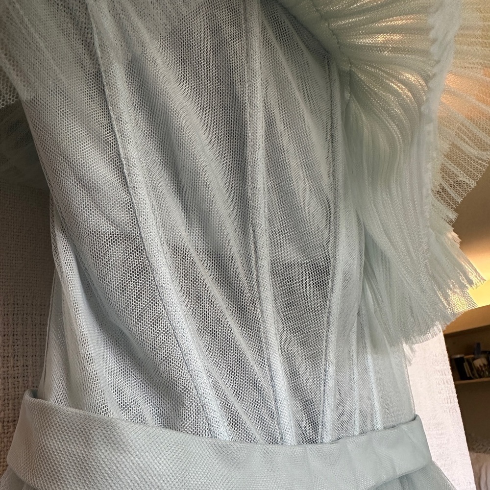 NWT BCBGMaxAzria Blue Ruffled Tiered Tool Gown - Picture 7 of 13